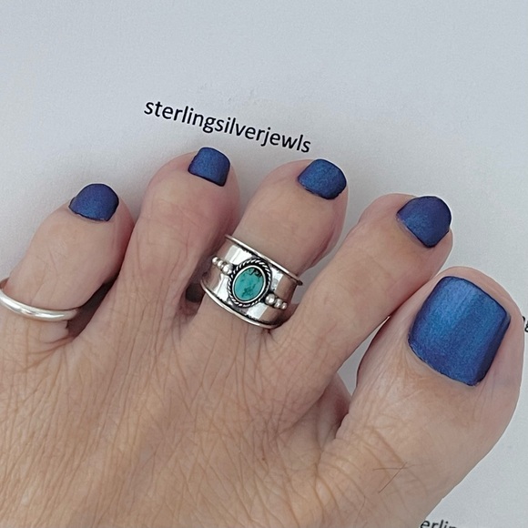 Sterling Silver Bali Style Genuine Turquoise Toe Ring, Silver Rings, Midi Ring - Picture 11 of 14